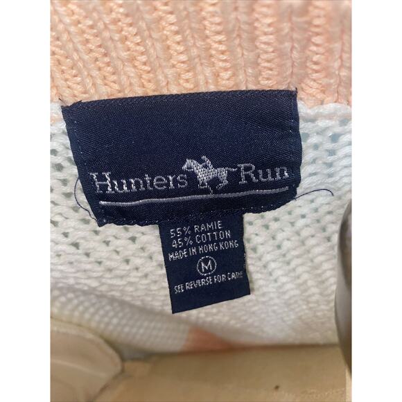 VINTAGE 80s Hunters Run Sweater Women’s White Peach Cardigan Ramie Cotton Medium - Picture 7 of 9